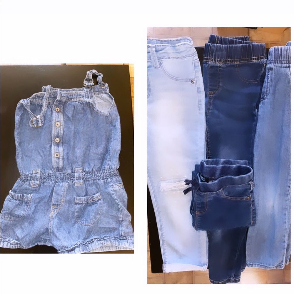 4 pairs of Girls Jean pants and  1 pair of overalls .  ( bundle )